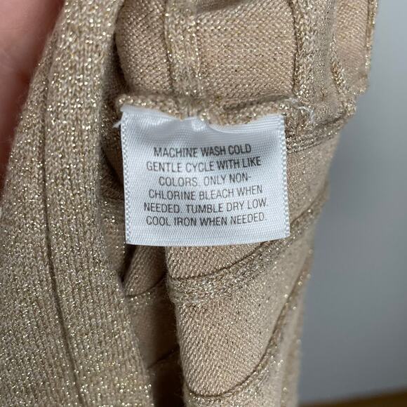 00s y2k Gold Metallic Knit Ribbed V-Neck Sweater Pullover Shimmery Top Petite M - Picture 9 of 10